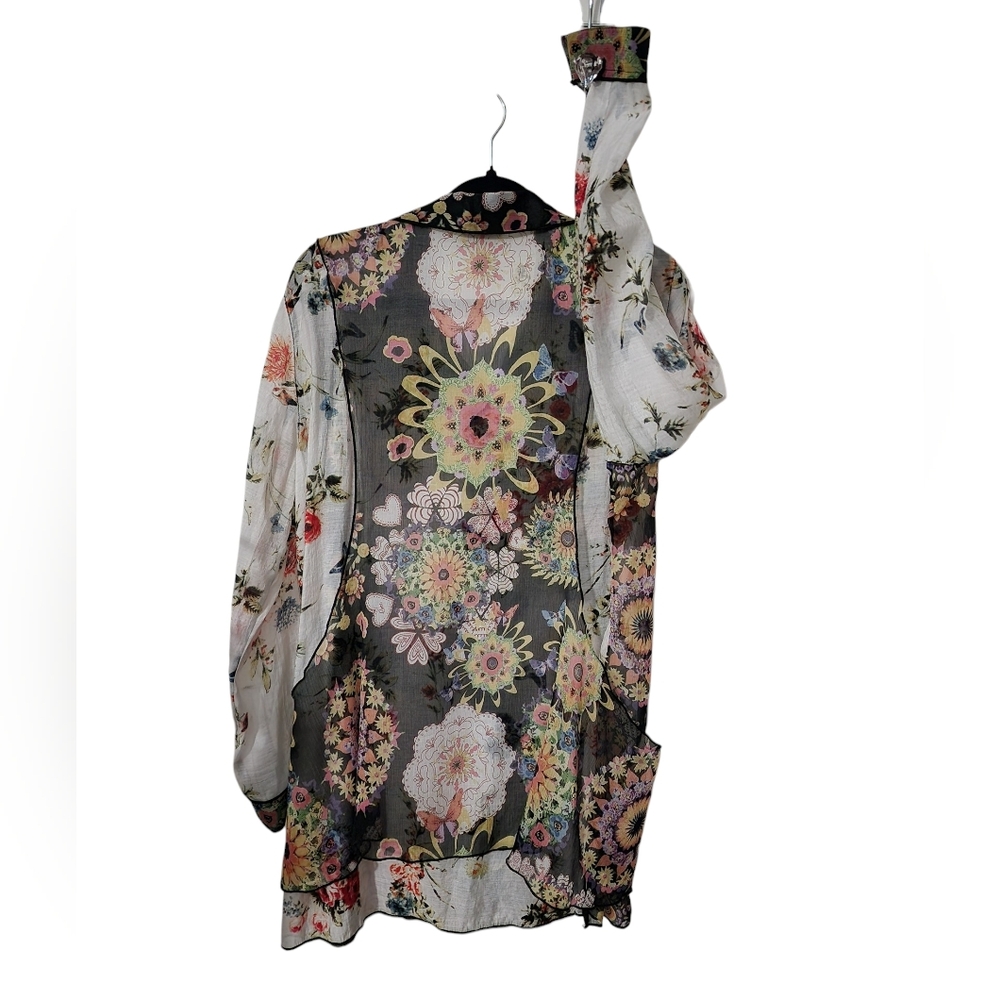 John Mark sz XL Mixed media floral print long sleeve crinkle tunic - Picture 7 of 7
